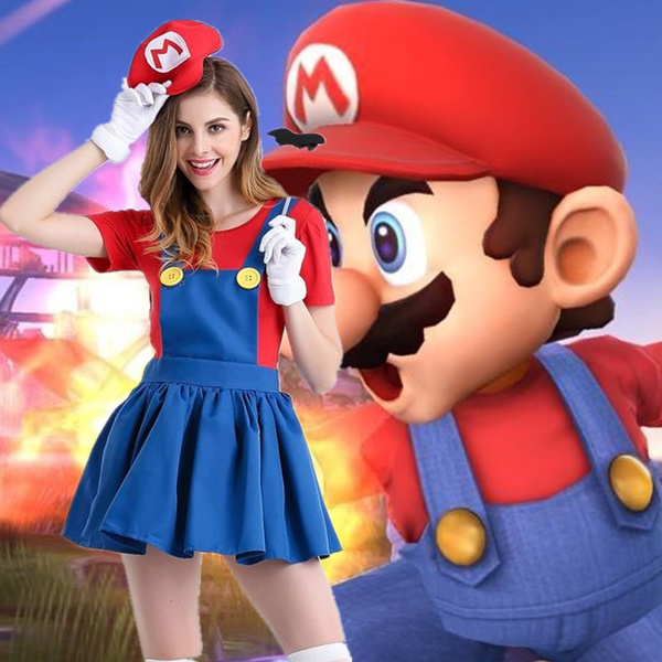 Women's Costume Super Mario Lady's Female Luigi Brothers Cosplay T Shirt  Skirt Moustache Hat Suit Adults Anime Cosplay Halloween
