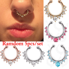 5PCS/SET Crystal Fake Septum Nose Ring Piercing Clip On Nostril Sexy Fake Hoop Nose Stud Clip Ring For Women Body Jewelry