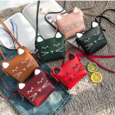 Cute Cat Girls Small Shoulder Bag Mini Coin Purses PU Leather Handbags Wallet