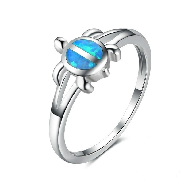 Anillo De Boda De Anillo De Tortuga De Ópalo Azul Plateado 