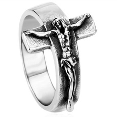 Goth, titanium steel, Christian, wedding ring