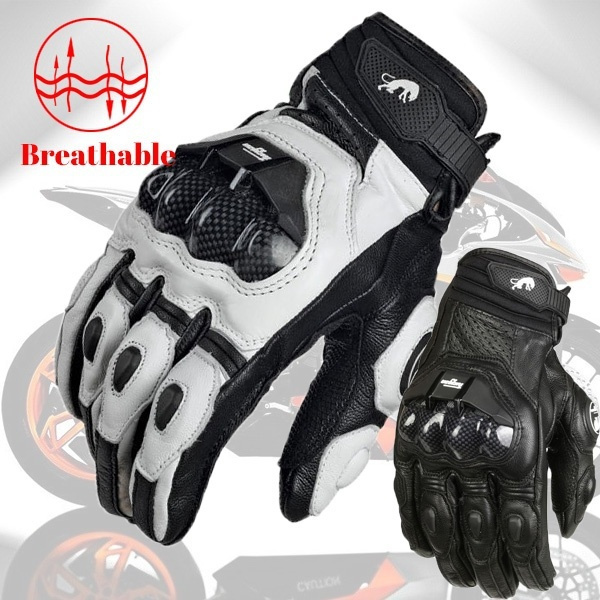 Retro Perforated Carbon Fiber Motorcycle Gloves Leather Glove Men