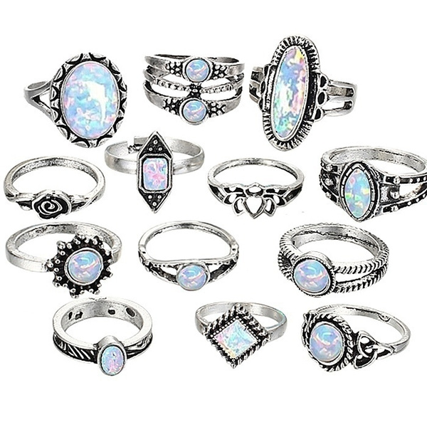 WHOLESALE 11PC 925 SOLID STERLING SILVER TURQUOISE OPALITE MIX STONE RING LOT J1