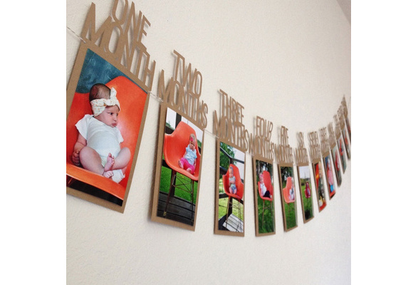 Kids Birthday Gift Decorations 1-12 Month Photo Clip Banner Monthly Photo Wall 