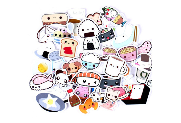 18/36pcs Sushi Rice Food Coffee Bread Scrapbooking Stickers Fruits