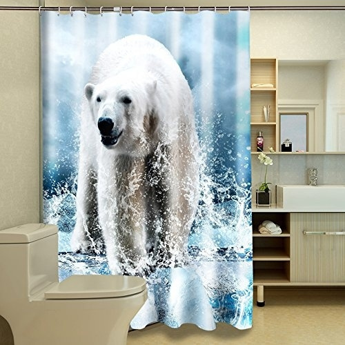 White Bathroom Shower Curtain Fluffy, Polar Bear Shower Curtains