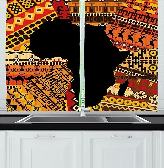 African Decor Kitchen Curtains By Abstract Art Style Africa Map On Ethnic Carpet Background Illustration Window Drapes 2 Panels Set For Kitchen Cafe Bathroom Shower Curtain Wish