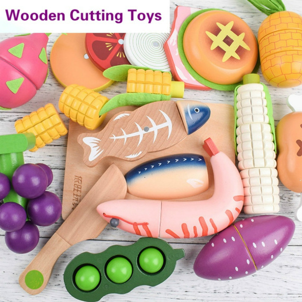 A Set Of Wooden Cutting Fruits And Vegetables On A Magnet, Toys \  Household appliances and kitchens Toys \ Wooden toys