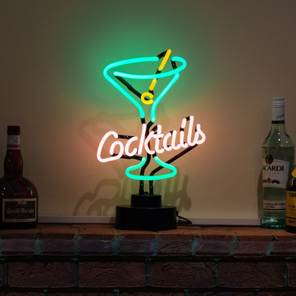 LED Cocktail Bar Neon Sign with Martini Glass