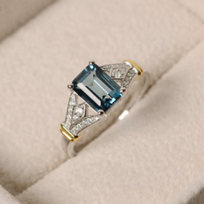 New Fashion Topaz Quartz Blue Diamond Zircon Ring 14k Yellow Gold Color Ring