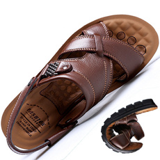 Summer New Mens Beach Shoes Casual Breathable Cow Leather Sandals Slippers