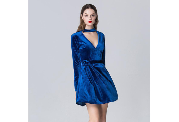 sexy blue velvet dress