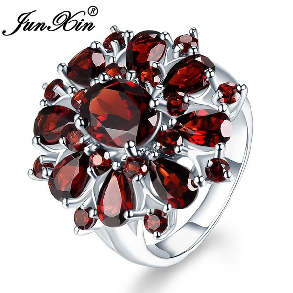 Junxin Fashion Full Of Garnet Red Ruby Wedding Ring Silvery Engagemnet ...