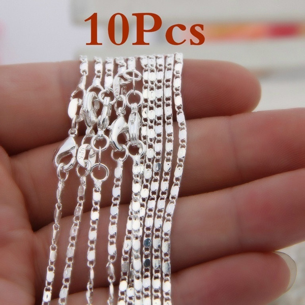 10PCS 16-30 inches 925 Sterling silver plating Flat Curb Chain Necklaces 