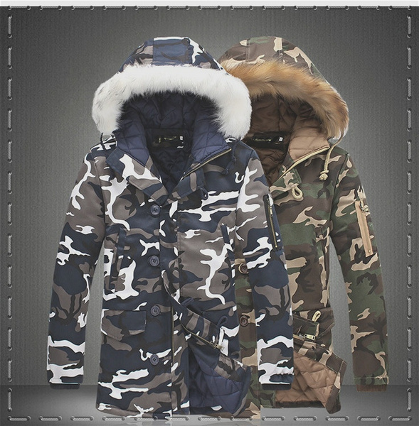 Men Winter Camouflage Warm Coat Cotton-padded Clothes Hooded Jacket Outwear