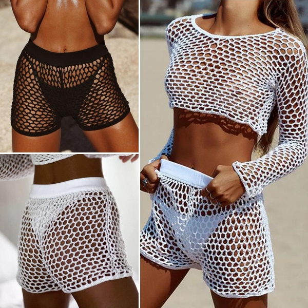 white fishnet cover up