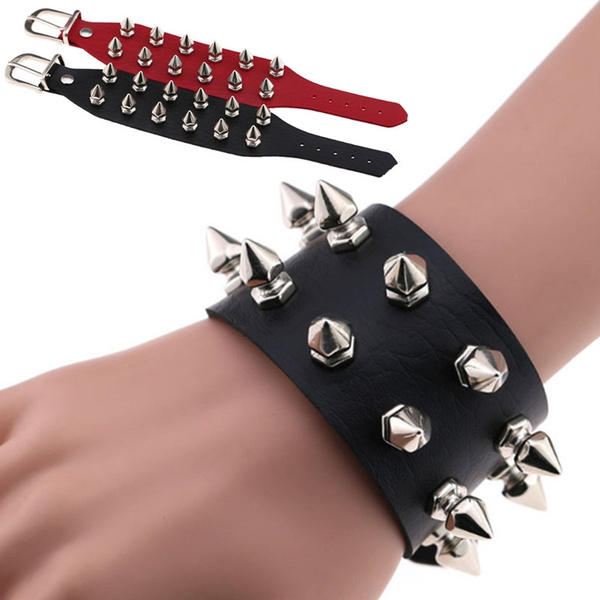 Men Women Punk Cowhide Rivet Spike Coin Bracelets Gothic Rock Leather Wristband 