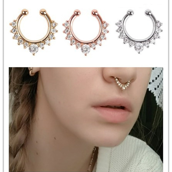 Kridzisw Fake Nose Rings Hoop 10-16pcs Stainless Steel Faux Fake Lip Ear Nose Septum Ring Non-Pierced Clip On Nose Hoop Rings 