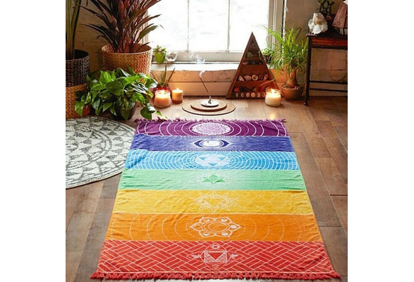 Beach Blanket Boho Chakra Tapestry Yoga Mat Rainbow Colorful Shawl Wall Hanging
