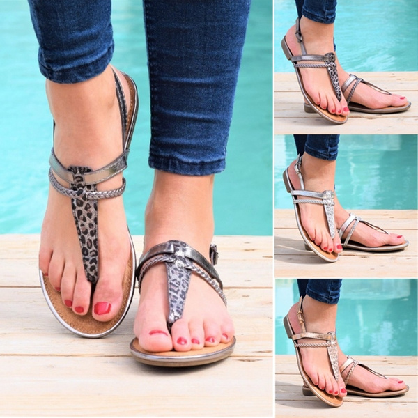 Women Sexy Leopard Thong Sandals Summer Teen Girl Flats Shoes High