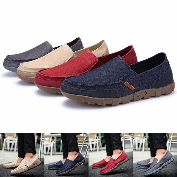 Mens Slip-On Loafers Flat Canvas Boat Shoes for Driving Walking Weeding Outdoor