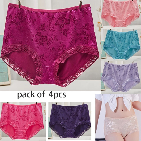 4pcs/lot Women's Mid Waist Cotton Lace Panties Ultra Soft Briefs ...