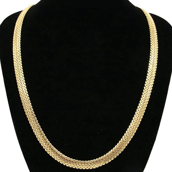 Mens Herringbone Chain 24-Inch 6.5mm Solid 14K Yellow Gold