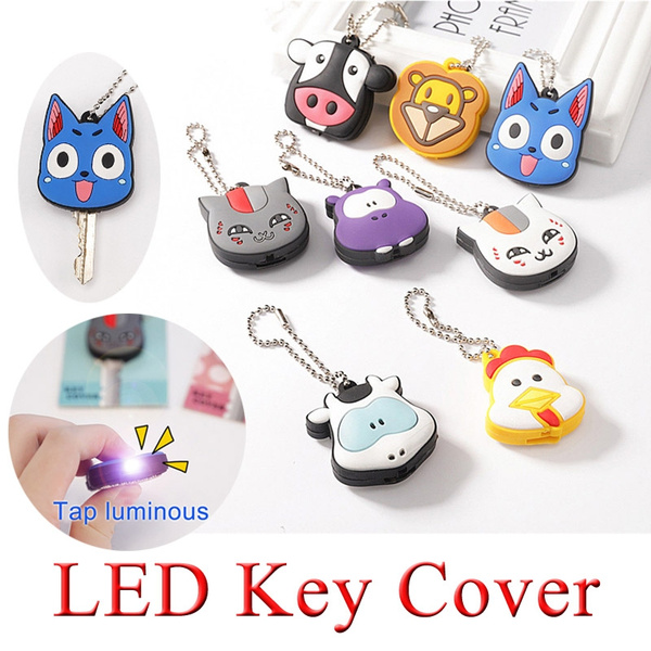 Creativie Gifts LED Key Cover Light PVC Silicone Keys Shell Cap Head Keychain Case Cartoon Animals Keyring