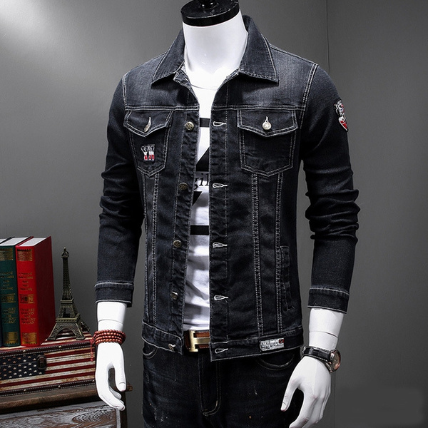 mens slim fit black denim jacket