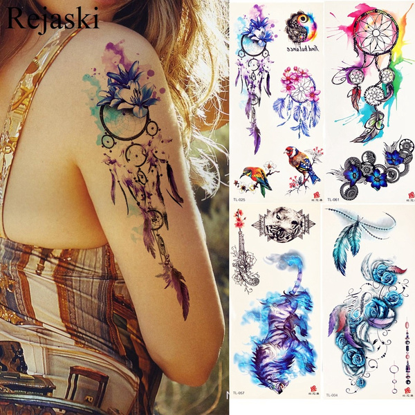 Watercolor Dream Catcher Temporary Tattoo Stickers Women Body Arm Art  Painting Flash Tatto Girl Waist Feather Fake Tattoo Tribal | Wish