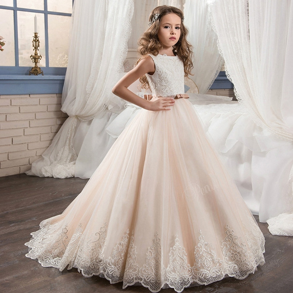 Amazon.com: Ourlove Dress Kids Evening Gown First Communion Dresses for  Girls with Bow Belt Lace Appliques Pageant Gowns 2019 Champagne: Clothing,  Shoes & Jewelry