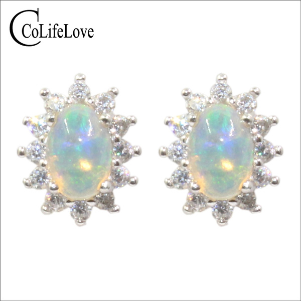 Classic Australia opal earrings 4 mmm * mm natural opal earrings sterling silver opal wedding jewelry | Wish