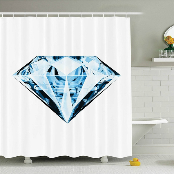 Diamond Decor Shower Curtain Big Dimensional Transparent Abstract Crystal Diamonds Treasure Superman Home Luxury Artwork Polyester Fabric Bathroom Set With Hooks Blue Wish