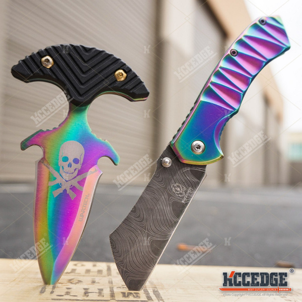 2PC COMBO HUNTERS KNIFE SET RAINBOW WRENCH KNIFE + CLEAVER RAZOR