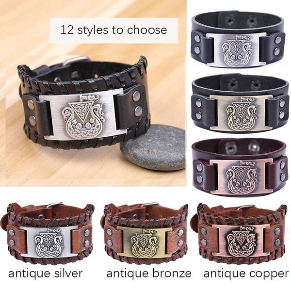 large shield leather cuff bracelet