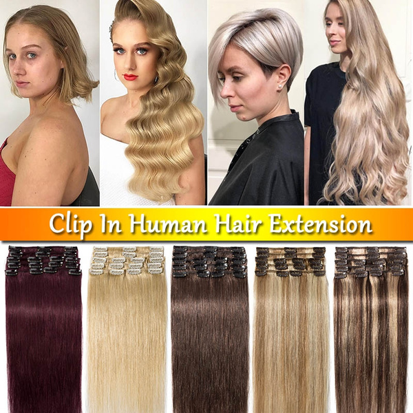 8PCS Clip in Remy Hair Extensions High Quality Real Human Hair Extension  Blonde Brown (Hair Weight 65g-75g) | Wish