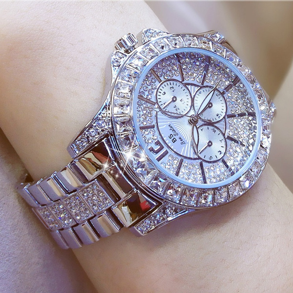 OMEDLY Women's fashion brand rhinestone watch ladies classic luxury quartz  watch gold Rose gold
