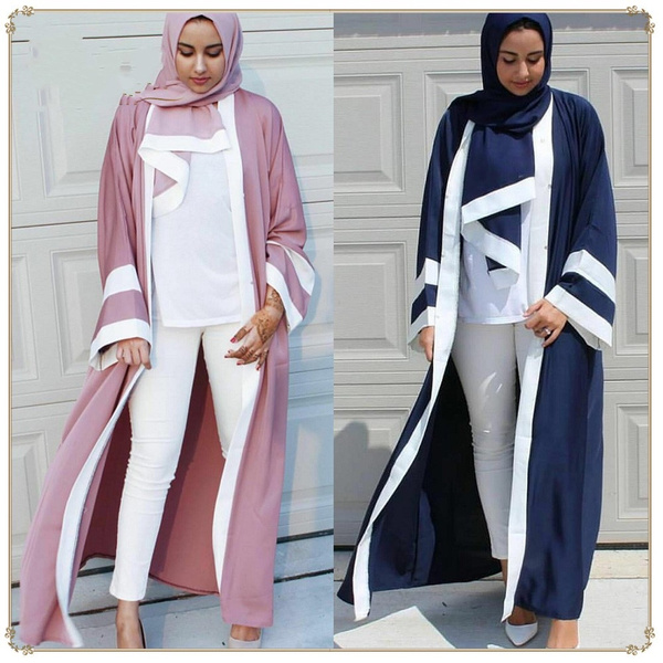 Dubai Style Women Open Front Kaftan Abaya Muslim Cardigan Robe Maxi Dress