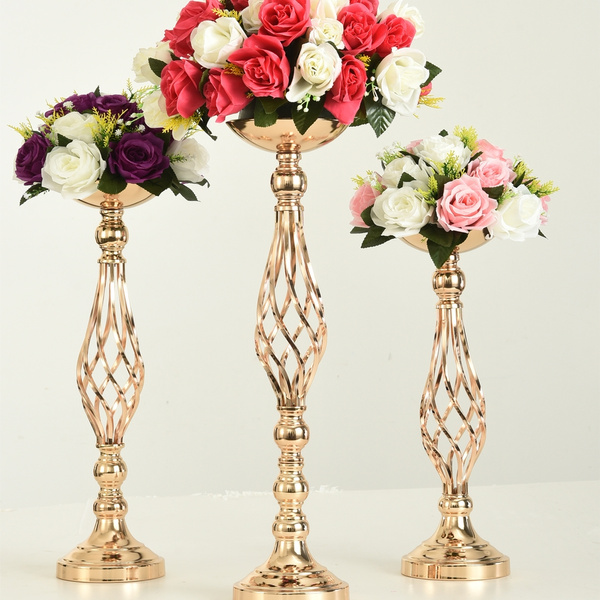 LANLONG Metal Gold Candle Holders Road Lead Table Centerpiece Stand Pillar Candlestick for Wedding Candelabra Flowers Vases Gold, 18.2 