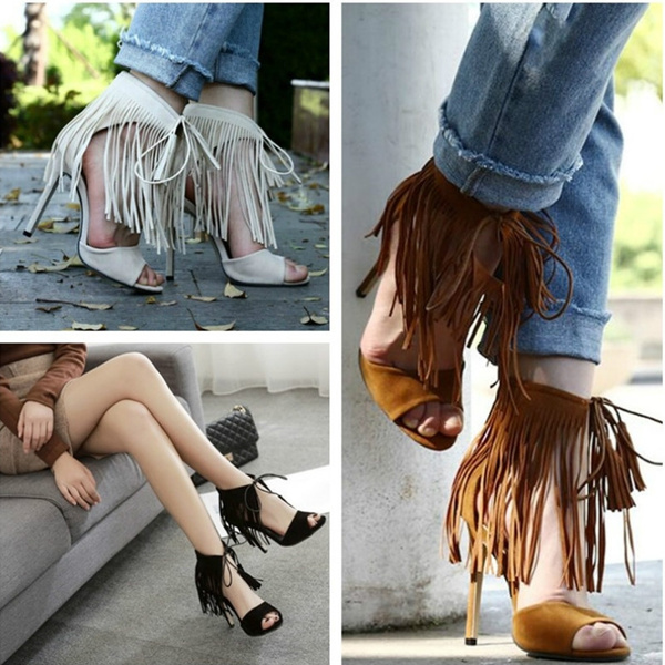 Christian Louboutin BELBROSSA 55 Suede Fringe Mules Sandals Heels Shoes  $745 | eBay