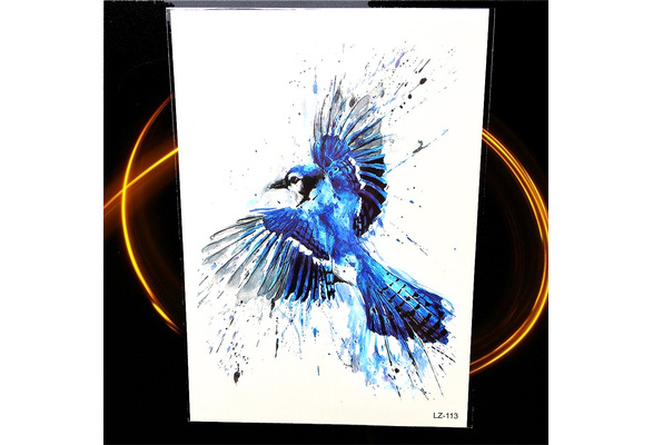 Watercolor Blue Jay Birds Temporary Tattoo Stickers Women Men Body Art Arm  Flash Tatoo Fake Waterproof