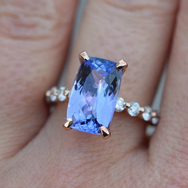 blue diamond princess cut ring