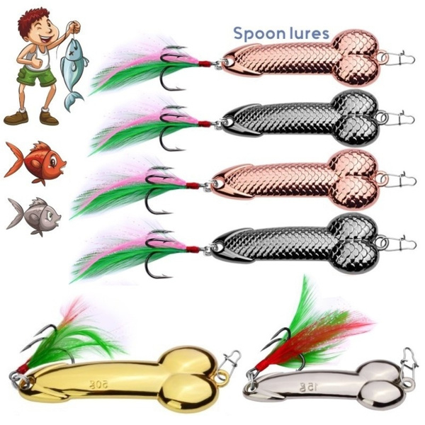 Penis Spoon Fishing Lure 5g-50g with Hooks Gold/Silver Metal Bait Funny Tackle 
