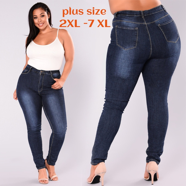 Plus Size Jeans Women's Casual Jeans High Waist Elastic Jeans Fashion ...