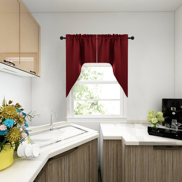 2 Panels Swag Curtains Scalloped, Kitchen Swag Curtains Valance