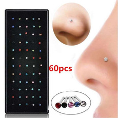 60pcs/set 1.8mm Nose Studs Fashion Stainless Steel Rhinestones Nose Piercing Rings for Women