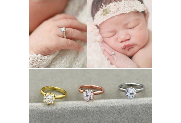 Newborn Photography Props Faux Diamond Ring Baby Shooting Photo Prop Jewelry Rose Gold