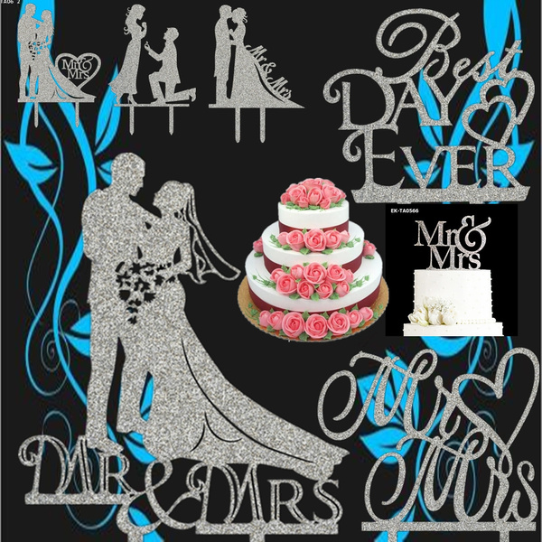 Cake Topper Bride Groom Glitter Cake Cupcake Toppers Wedding Cake Flags