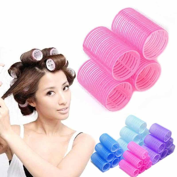 6pcs/lot Plastic Velcro Grip Cling Hair Rollers Curlers DIY Magic  Self-Adhesive Big Waves Curling Hair Styling Tool Home Use