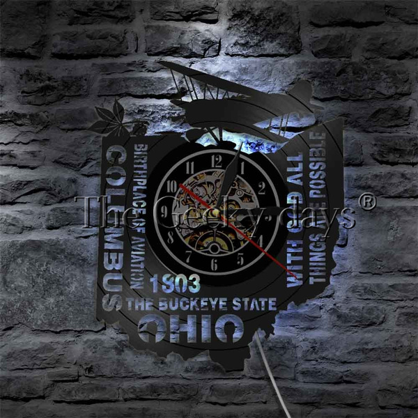 USA State Ohio Wall Clock Birth Place Of Aviation Airplane Wall Art ...